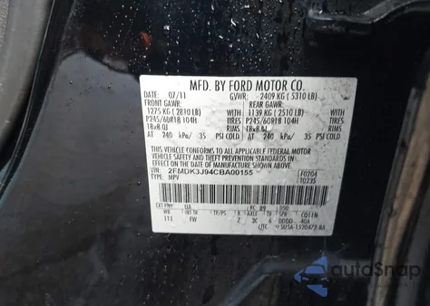 2012 Ford Edge Sel из США, поврежденный, VIN 2FMDK3J94CBA00155